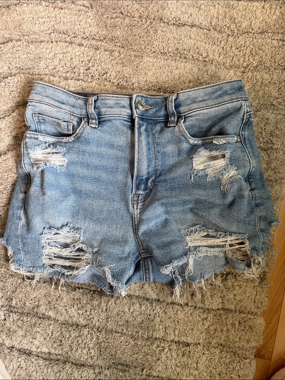 American Eagle Outfitters Light Blue Distressed Denim Shorts